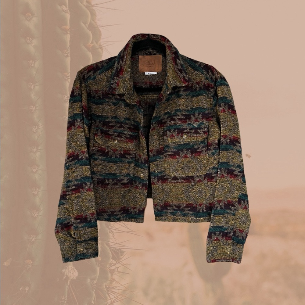 Cropped Southwestern Aztec print jacket